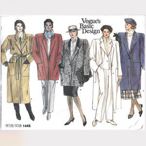 UNCUT Vintage 80s Vogue Coat Sewing Pattern 1446 Sizes 8-10-12